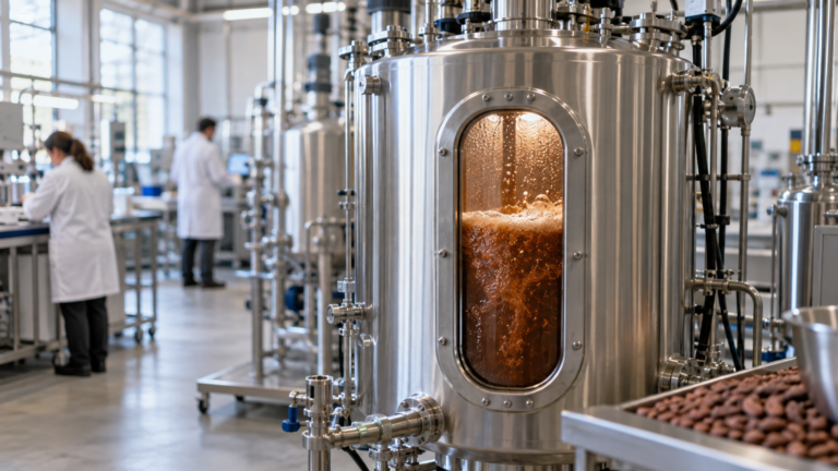Editorial illustration for Lab-Grown Lattes and Test-Tube Truffles: How Science is Reimagining Coffee and Chocolate